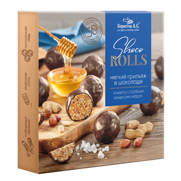 №2 Берестов Shoco Rolls конфеты с арахисом, солью и медом, 135г   в Орле