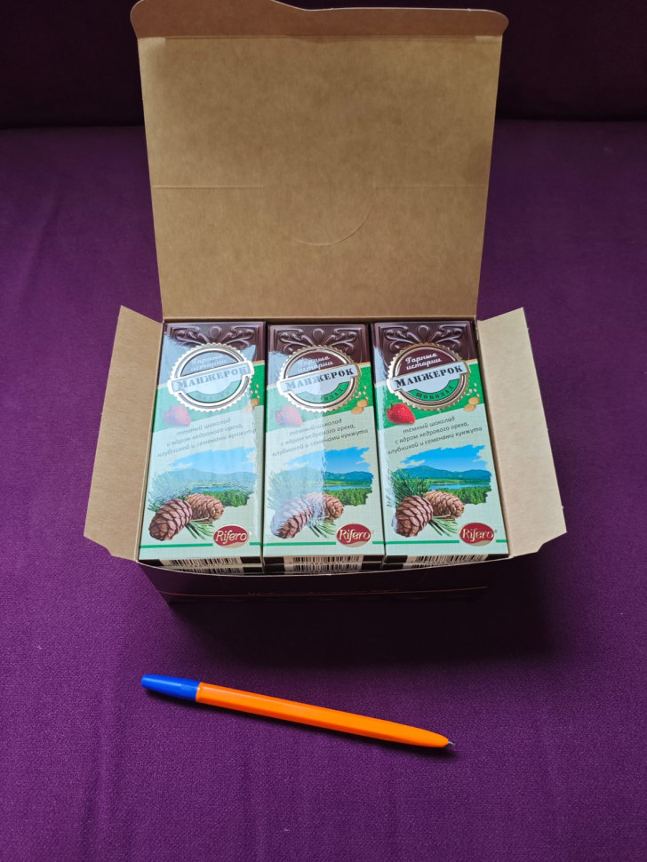  Риф и Ко Шоколадная плитка «Манжерок»(кедровые орехи, клубника, кунжут)  (блок 18шт по 55г)    в Орле
